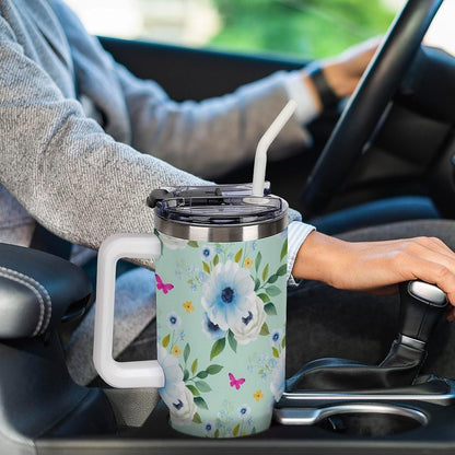Leakproof Tumbler Vacuum Sealed Car Holder Friendly For Travel Teal And Peach Tropical Palm Leaf Pattern Water Tumbler white-style-23 - Colors D