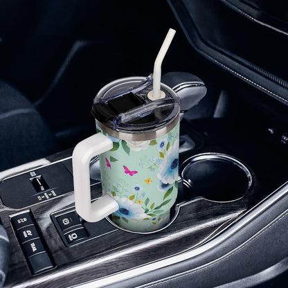 Leakproof Tumbler Vacuum Sealed Car Holder Friendly For Travel Teal And Peach Tropical Palm Leaf Pattern Water Tumbler white-style-23 - Colors D