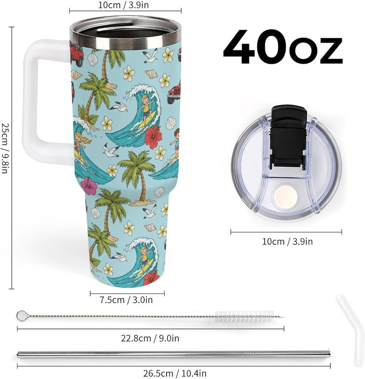 Leakproof Tumbler Vacuum Sealed Car Holder Friendly For Travel Teal And Peach Tropical Palm Leaf Pattern Water Tumbler white-style-23 - Colors D