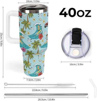 Leakproof Tumbler Vacuum Sealed Car Holder Friendly For Travel Teal And Peach Tropical Palm Leaf Pattern Water Tumbler white-style-23 - Colors D