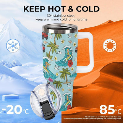 Leakproof Tumbler Vacuum Sealed Car Holder Friendly For Travel Teal And Peach Tropical Palm Leaf Pattern Water Tumbler white-style-23 - Colors D