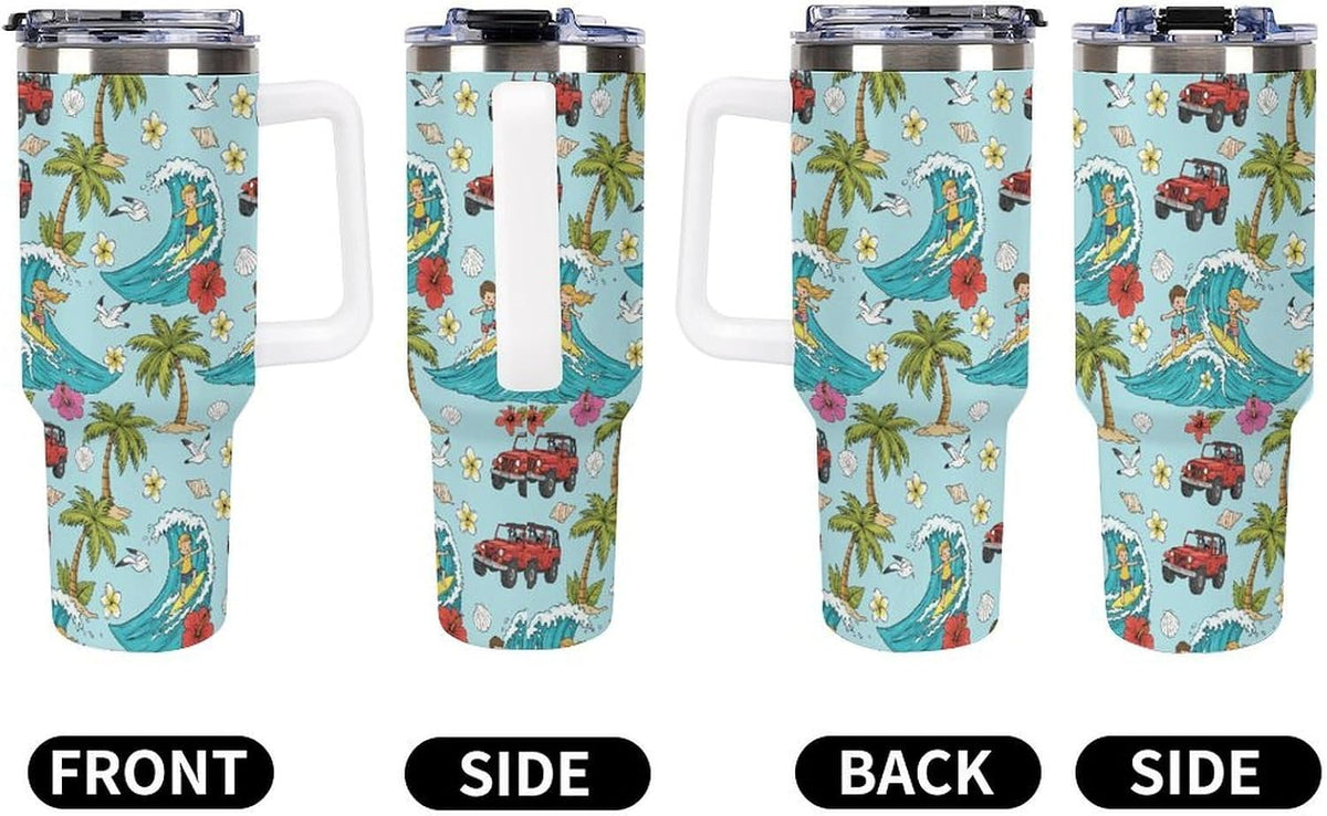 Leakproof Tumbler Vacuum Sealed Car Holder Friendly For Travel Teal And Peach Tropical Palm Leaf Pattern Water Tumbler white-style-23 - Colors D
