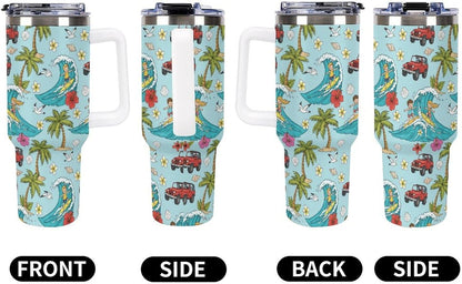 Leakproof Tumbler Vacuum Sealed Car Holder Friendly For Travel Teal And Peach Tropical Palm Leaf Pattern Water Tumbler white-style-23 - Colors D