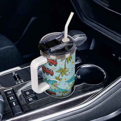 Leakproof Tumbler Vacuum Sealed Car Holder Friendly For Travel Teal And Peach Tropical Palm Leaf Pattern Water Tumbler white-style-23 - Colors D