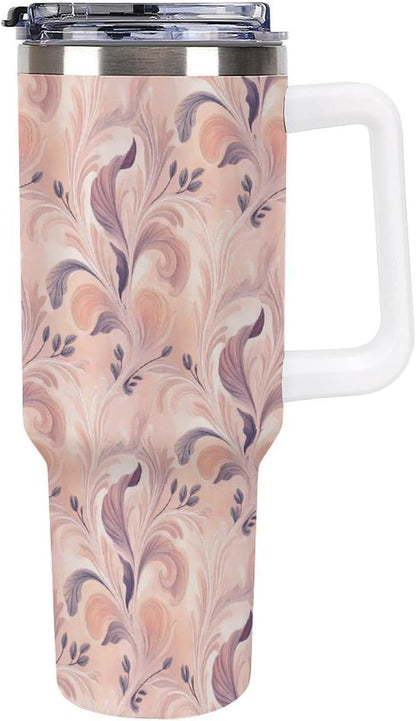 Leakproof Tumbler Vacuum Sealed Car Holder Friendly For Travel Teal And Peach Tropical Palm Leaf Pattern Water Tumbler white-style-23 - Colors D