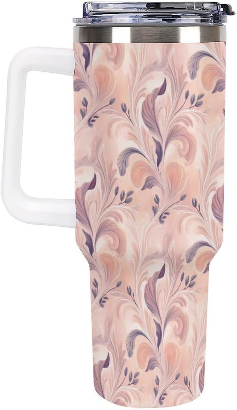 Leakproof Tumbler Vacuum Sealed Car Holder Friendly For Travel Teal And Peach Tropical Palm Leaf Pattern Water Tumbler white-style-23 - Colors D