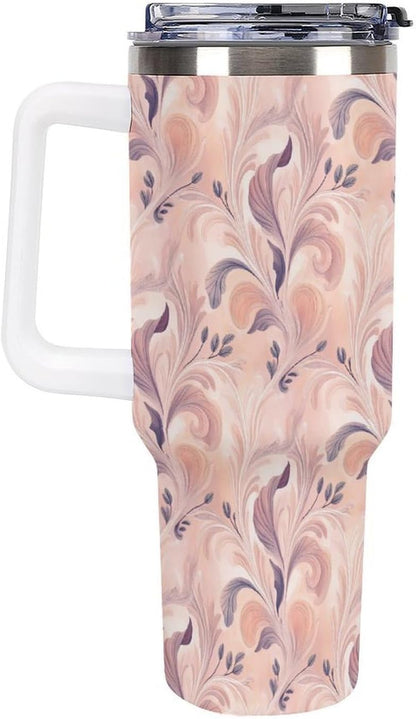 Leakproof Tumbler Vacuum Sealed Car Holder Friendly For Travel Teal And Peach Tropical Palm Leaf Pattern Water Tumbler white-style-23 - Colors D