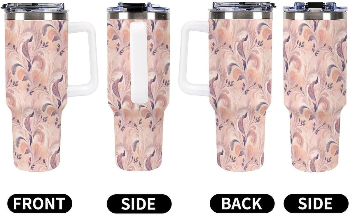 Leakproof Tumbler Vacuum Sealed Car Holder Friendly For Travel Teal And Peach Tropical Palm Leaf Pattern Water Tumbler white-style-23 - Colors D