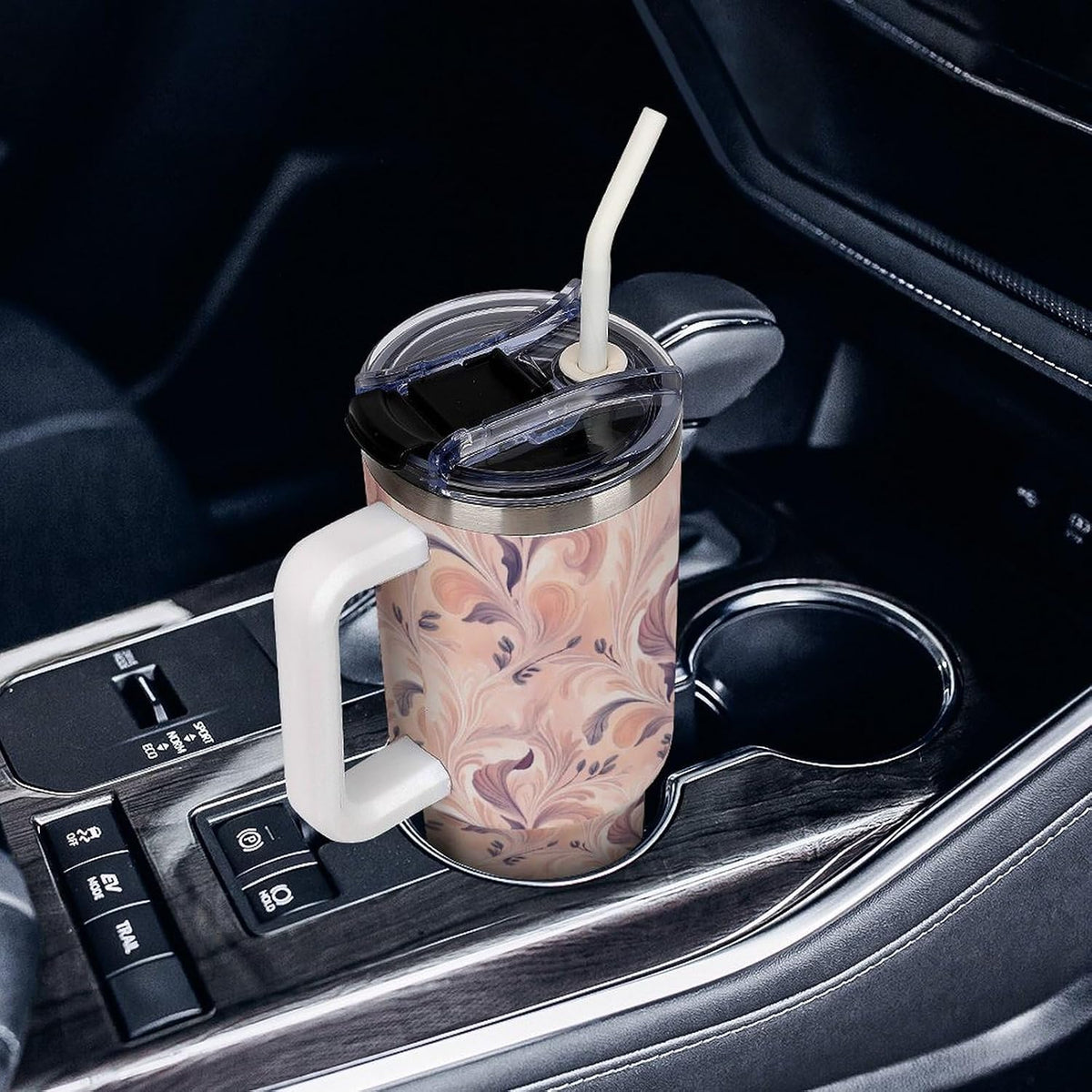 Leakproof Tumbler Vacuum Sealed Car Holder Friendly For Travel Teal And Peach Tropical Palm Leaf Pattern Water Tumbler white-style-23 - Colors D