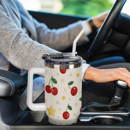 Leakproof Tumbler Vacuum Sealed Car Holder Friendly For Travel Teal And Peach Tropical Palm Leaf Pattern Water Tumbler white-style-23 - Colors D