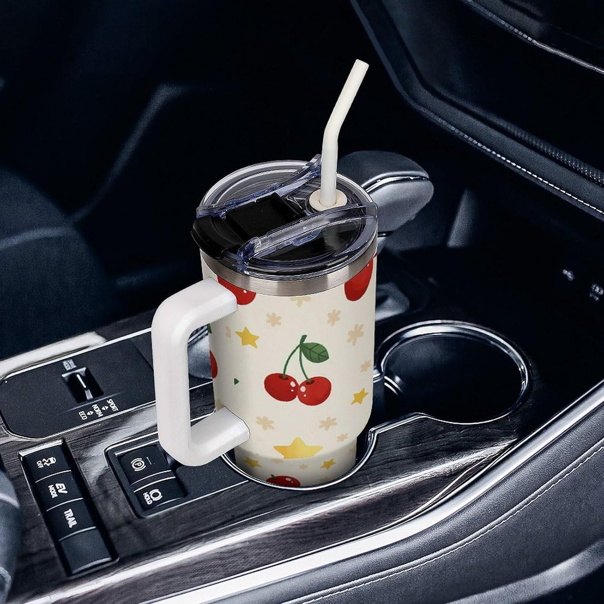 Leakproof Tumbler Vacuum Sealed Car Holder Friendly For Travel Teal And Peach Tropical Palm Leaf Pattern Water Tumbler white-style-23 - Colors D