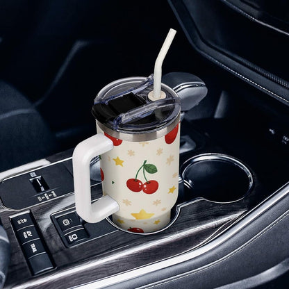 Leakproof Tumbler Vacuum Sealed Car Holder Friendly For Travel Teal And Peach Tropical Palm Leaf Pattern Water Tumbler white-style-23 - Colors D