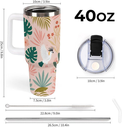 Leakproof Tumbler Vacuum Sealed Car Holder Friendly For Travel Teal And Peach Tropical Palm Leaf Pattern Water Tumbler white-style-23 - Colors D