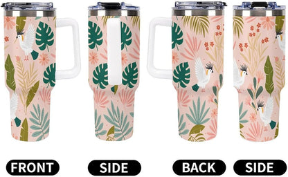 Leakproof Tumbler Vacuum Sealed Car Holder Friendly For Travel Teal And Peach Tropical Palm Leaf Pattern Water Tumbler white-style-23 - Colors D