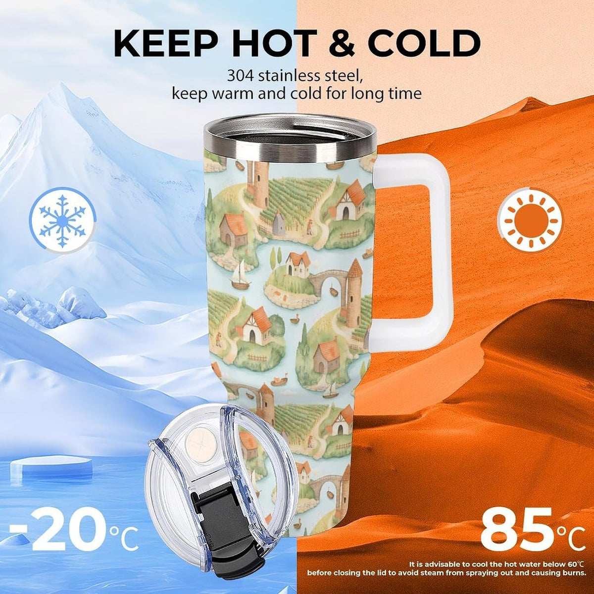Leakproof Tumbler Vacuum Sealed Car Holder Friendly For Travel Teal And Peach Tropical Palm Leaf Pattern Water Tumbler white-style-23 - Colors D