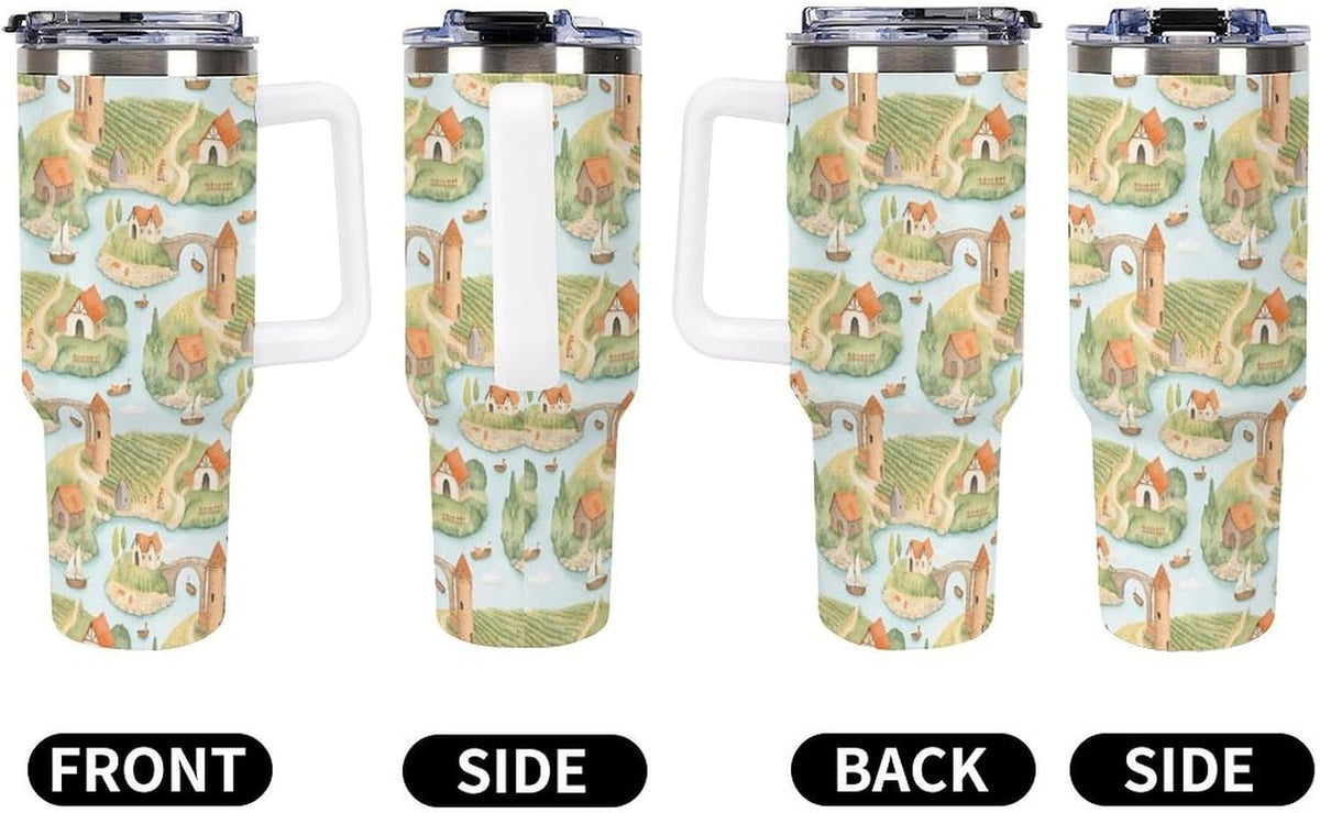 Leakproof Tumbler Vacuum Sealed Car Holder Friendly For Travel Teal And Peach Tropical Palm Leaf Pattern Water Tumbler white-style-23 - Colors D