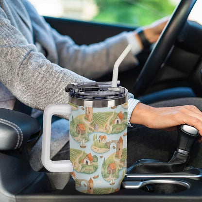 Leakproof Tumbler Vacuum Sealed Car Holder Friendly For Travel Teal And Peach Tropical Palm Leaf Pattern Water Tumbler white-style-23 - Colors D