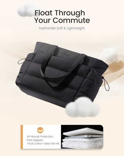 Tote Bag for Women with Giant Tumbler Holder Pocket, Puffer Work Travel Laptop Handbag with Zipper for Nurse Teacher