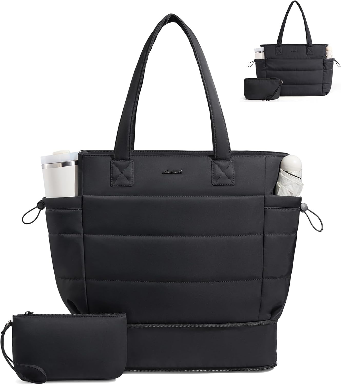 Tote Bag for Women with Giant Tumbler Holder Pocket, Puffer Work Travel Laptop Handbag with Zipper for Nurse Teacher
