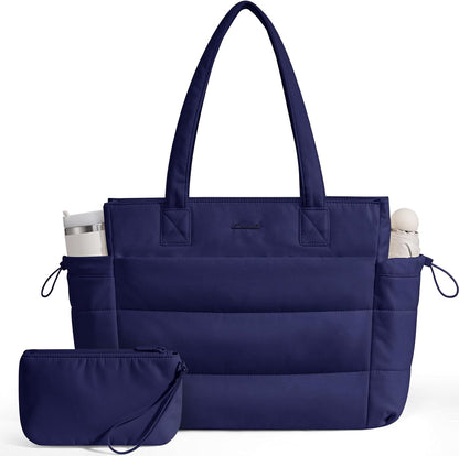 Tote Bag for Women with Giant Tumbler Holder Pocket, Puffer Work Travel Laptop Handbag with Zipper for Nurse Teacher
