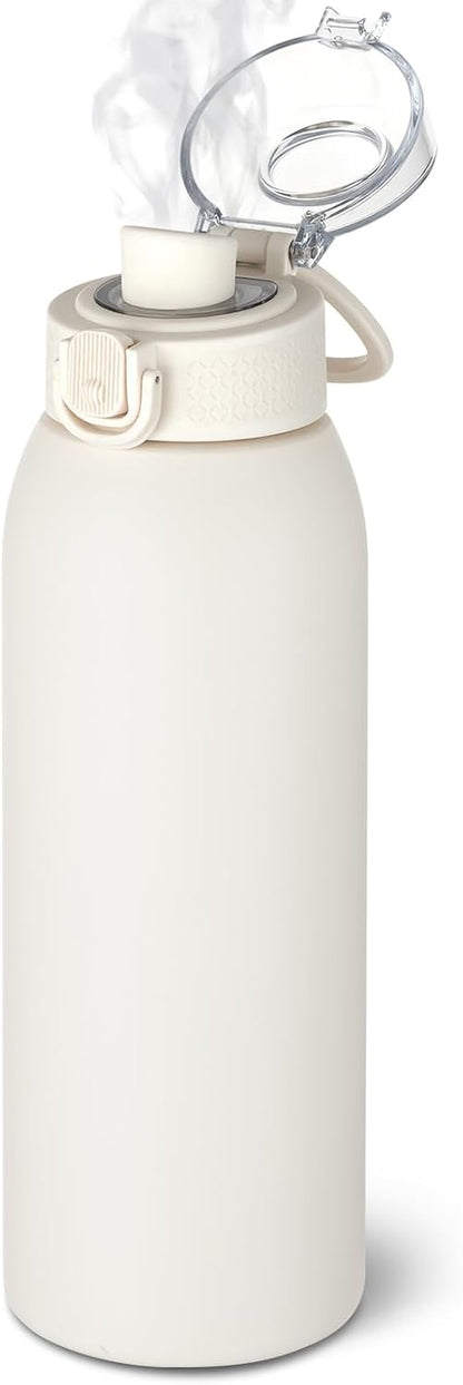 Insulated Water Bottle 24 oz with Dustproof Lid, Carry Handle & Tea Infuser, BPA-Free & Leakproof, Stainless Steel Water Bottles Ideal for Fitness, Hiking, Office & Outdoor Use (Black)
