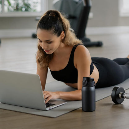 Insulated Water Bottle 24 oz with Dustproof Lid, Carry Handle & Tea Infuser, BPA-Free & Leakproof, Stainless Steel Water Bottles Ideal for Fitness, Hiking, Office & Outdoor Use (Black)
