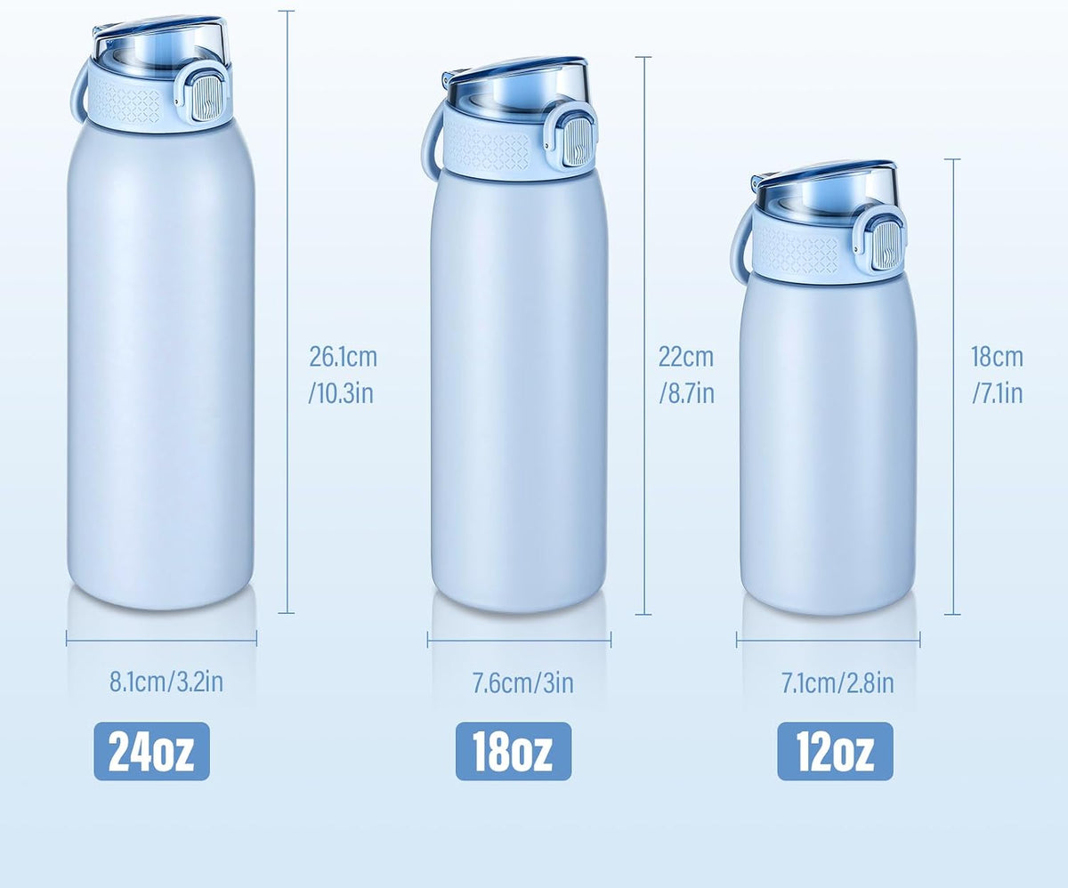 Insulated Water Bottle 24 oz with Dustproof Lid, Carry Handle & Tea Infuser, BPA-Free & Leakproof, Stainless Steel Water Bottles Ideal for Fitness, Hiking, Office & Outdoor Use (Black)