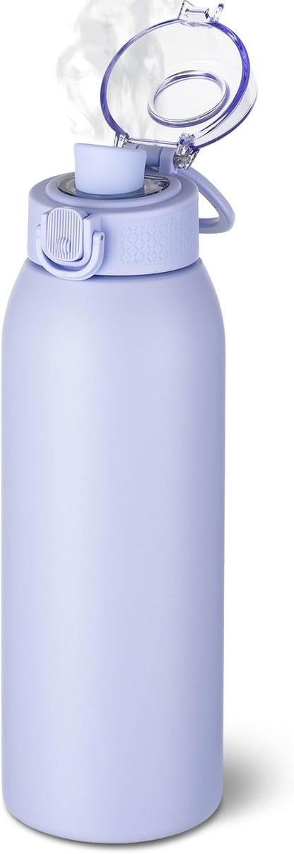 Insulated Water Bottle 24 oz with Dustproof Lid, Carry Handle & Tea Infuser, BPA-Free & Leakproof, Stainless Steel Water Bottles Ideal for Fitness, Hiking, Office & Outdoor Use (Black)