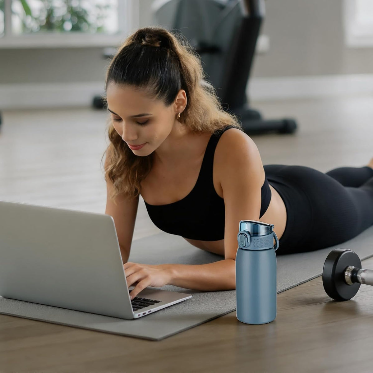 Insulated Water Bottle 24 oz with Dustproof Lid, Carry Handle & Tea Infuser, BPA-Free & Leakproof, Stainless Steel Water Bottles Ideal for Fitness, Hiking, Office & Outdoor Use (Black)