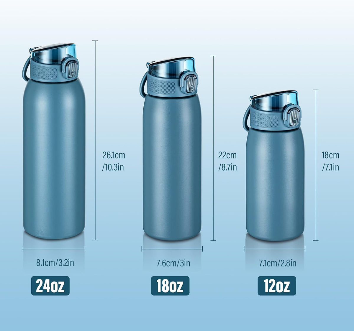 Insulated Water Bottle 24 oz with Dustproof Lid, Carry Handle & Tea Infuser, BPA-Free & Leakproof, Stainless Steel Water Bottles Ideal for Fitness, Hiking, Office & Outdoor Use (Black)
