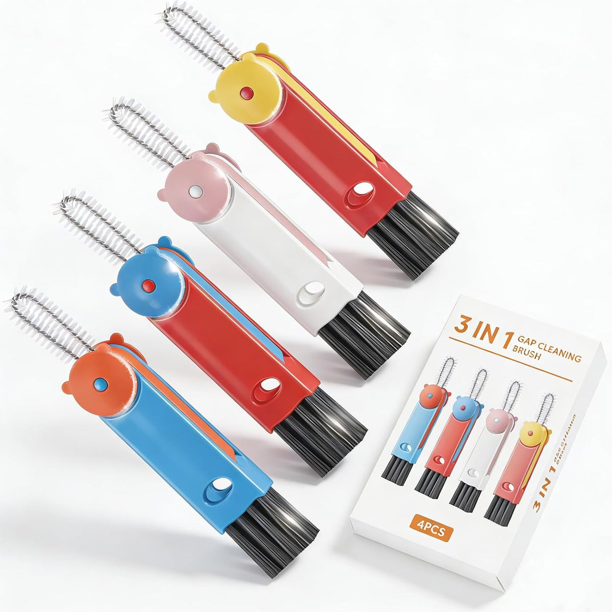 3 in 1 Cup Lid Cleaning Brush, 4PCS Multifunctional Crevice Cleaning Brush for Water Bottle Insulated Cup Tumbler Lid Groove Narrow Space Detail Cleaner Home Kitchen Gadgets
