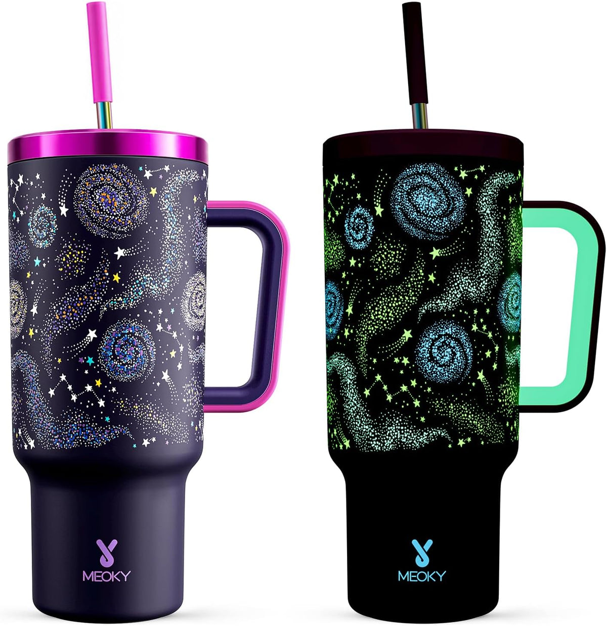 30 oz Tumbler with Handle, Tumbler with Lid and Straw, Insulated Stainless Steel Travel Mug, 100% Leak-proof, Cupholder Friendly, Keeps Cold for 24 Hours or Hot for 8 Hours (Azure) - Colors B