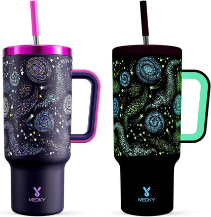 30 oz Tumbler with Handle, Tumbler with Lid and Straw, Insulated Stainless Steel Travel Mug, 100% Leak-proof, Cupholder Friendly, Keeps Cold for 24 Hours or Hot for 8 Hours (Azure) - Colors B