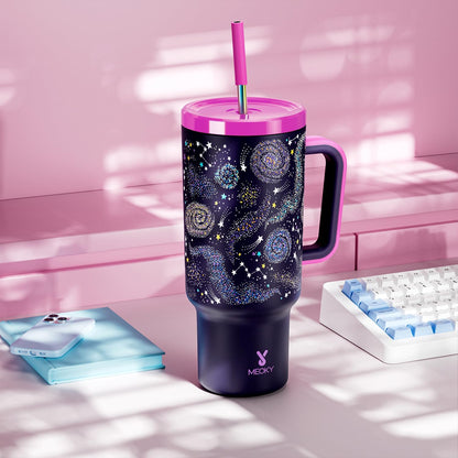 30 oz Tumbler with Handle, Tumbler with Lid and Straw, Insulated Stainless Steel Travel Mug, 100% Leak-proof, Cupholder Friendly, Keeps Cold for 24 Hours or Hot for 8 Hours (Azure) - Colors B