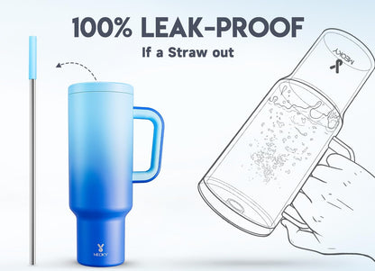 30 oz Tumbler with Handle, Tumbler with Lid and Straw, Insulated Stainless Steel Travel Mug, 100% Leak-proof, Cupholder Friendly, Keeps Cold for 24 Hours or Hot for 8 Hours (Azure) - Colors B
