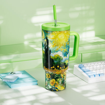 30 oz Tumbler with Handle, Tumbler with Lid and Straw, Insulated Stainless Steel Travel Mug, 100% Leak-proof, Cupholder Friendly, Keeps Cold for 24 Hours or Hot for 8 Hours (Azure) - Colors B