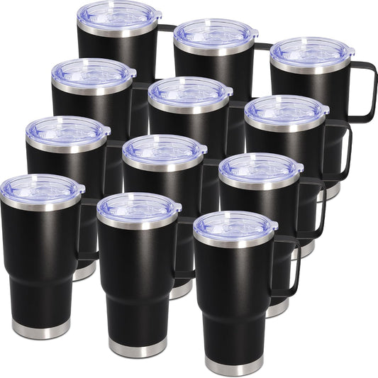 20 oz Tumbler with Handle and Lid Insulated Travel Coffee Mug Black 6P | Stainless Steel Tumbler, coffee tumbler with handle,Spill Proof Double Wall Vacuum Tumbler Cup Keep Drink Hot & Cold