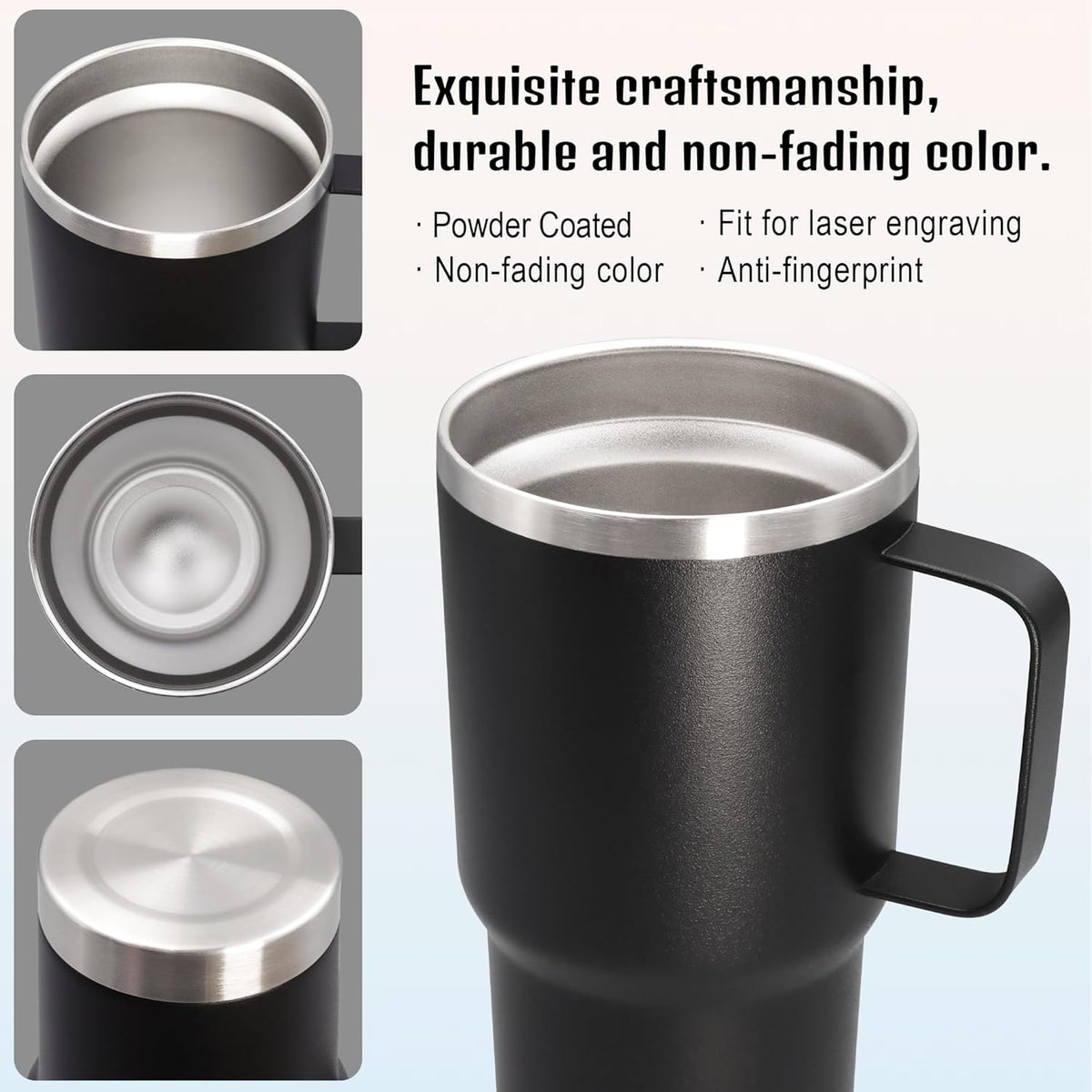 20 oz Tumbler with Handle and Lid Insulated Travel Coffee Mug Black 6P | Stainless Steel Tumbler, coffee tumbler with handle,Spill Proof Double Wall Vacuum Tumbler Cup Keep Drink Hot & Cold