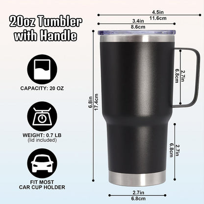 20 oz Tumbler with Handle and Lid Insulated Travel Coffee Mug Black 6P | Stainless Steel Tumbler, coffee tumbler with handle,Spill Proof Double Wall Vacuum Tumbler Cup Keep Drink Hot & Cold