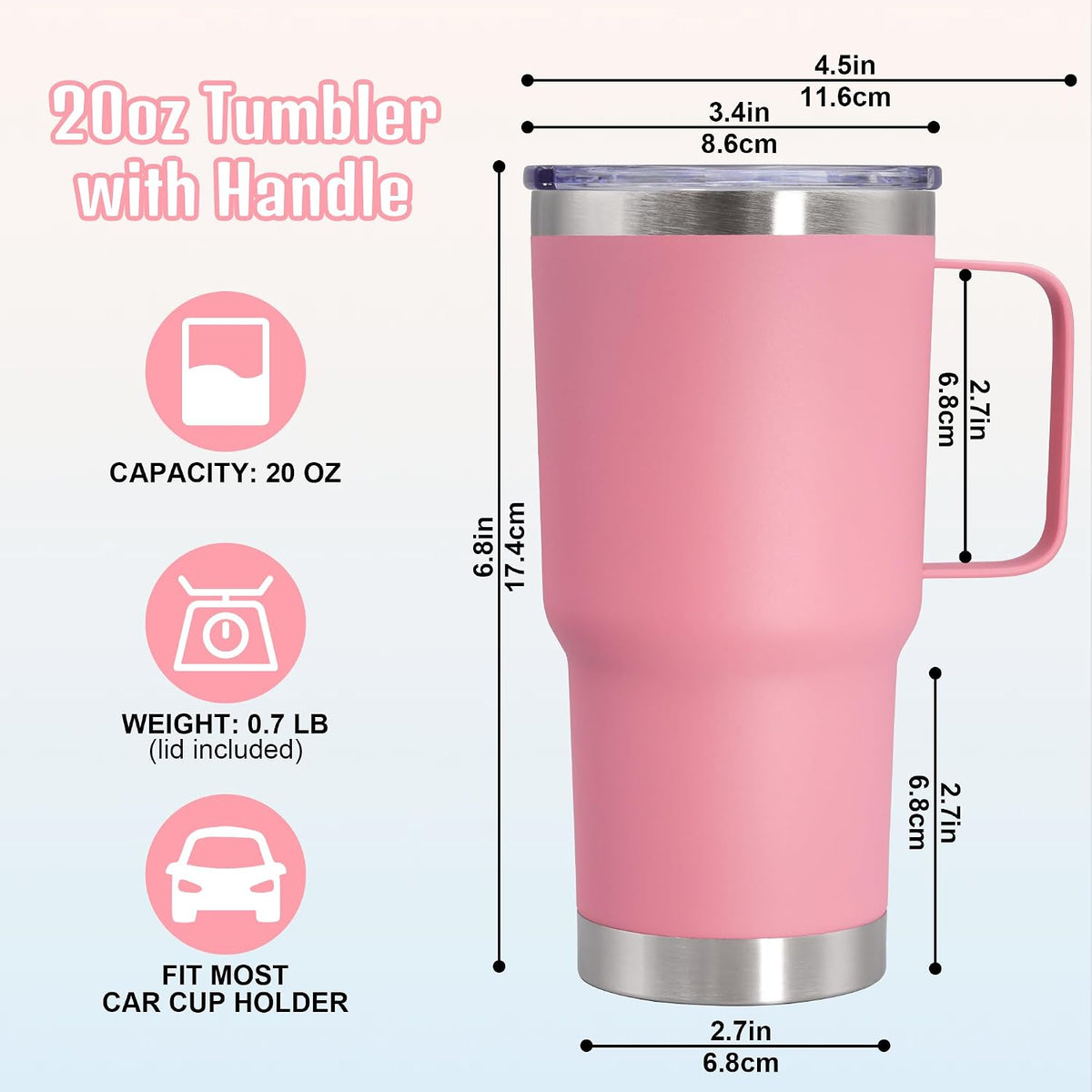 20 oz Tumbler with Handle and Lid Insulated Travel Coffee Mug Black 6P | Stainless Steel Tumbler, coffee tumbler with handle,Spill Proof Double Wall Vacuum Tumbler Cup Keep Drink Hot & Cold