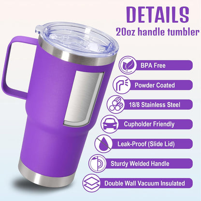20 oz Tumbler with Handle and Lid Insulated Travel Coffee Mug Black 6P | Stainless Steel Tumbler, coffee tumbler with handle,Spill Proof Double Wall Vacuum Tumbler Cup Keep Drink Hot & Cold
