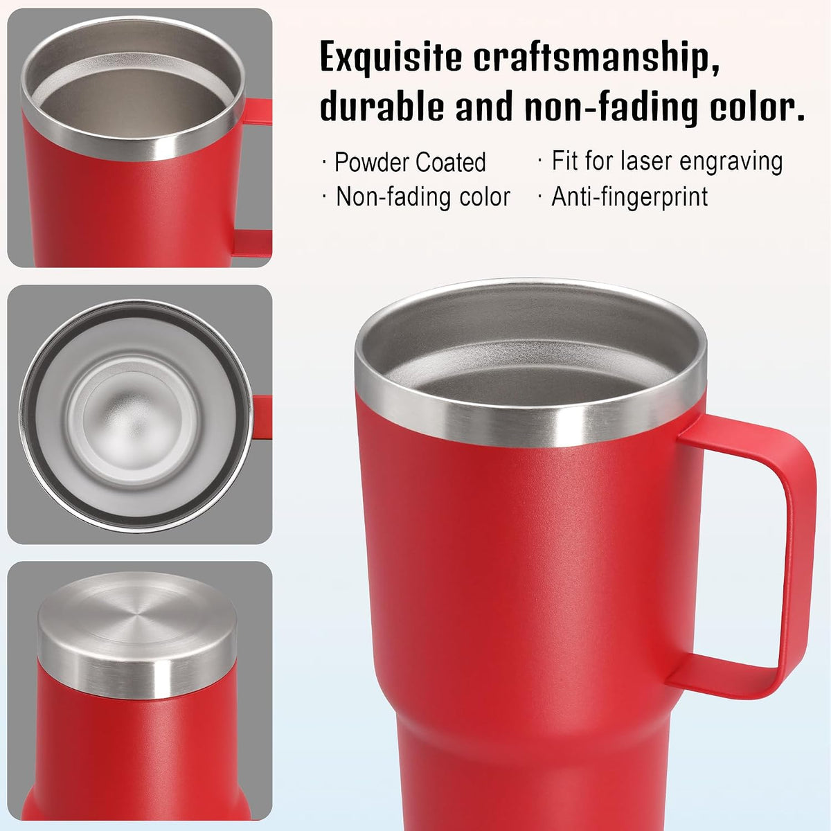20 oz Tumbler with Handle and Lid Insulated Travel Coffee Mug Black 6P | Stainless Steel Tumbler, coffee tumbler with handle,Spill Proof Double Wall Vacuum Tumbler Cup Keep Drink Hot & Cold