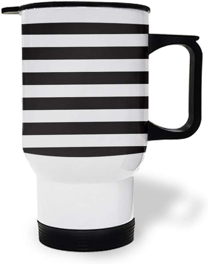 Stainless Steel Tumbler with Handle, Black and White Stripe Wide Stripes Insulated Coffee Mug Leak-Proof lid Travel Mug for Home, Office, Car, 3.3x5x6 Inch