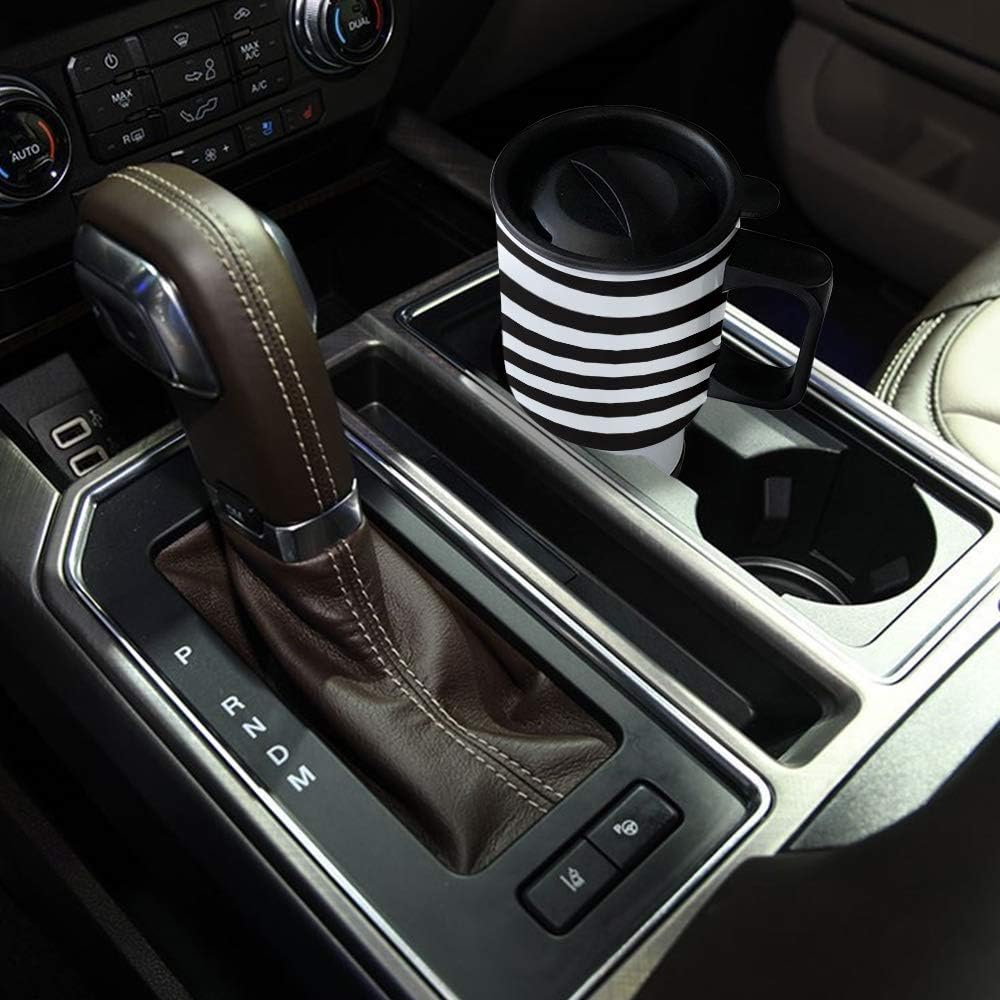 Stainless Steel Tumbler with Handle, Black and White Stripe Wide Stripes Insulated Coffee Mug Leak-Proof lid Travel Mug for Home, Office, Car, 3.3x5x6 Inch