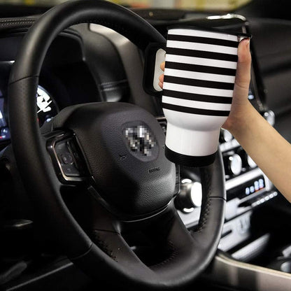 Stainless Steel Tumbler with Handle, Black and White Stripe Wide Stripes Insulated Coffee Mug Leak-Proof lid Travel Mug for Home, Office, Car, 3.3x5x6 Inch