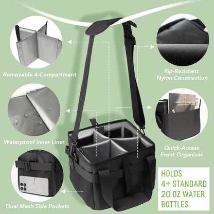Drink Carrier Tote Bag With Strap, Insulated Drink Caddy With Handle 4 Cup Water Bottle Holder, Reusable Portable Foldable Water Bottle Bag With Dual Elastic Straps, Leak-Proof, Coffee Cup Car
