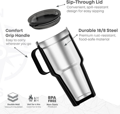 Bohtal Nomad Tumbler, 900ml / 30 oz, Keeps Drinks Hot for 4 Hours & Cold for 8 Hours, Double-Wall Vacuum, Fits Cupholders, Portable Tumbler (Green)