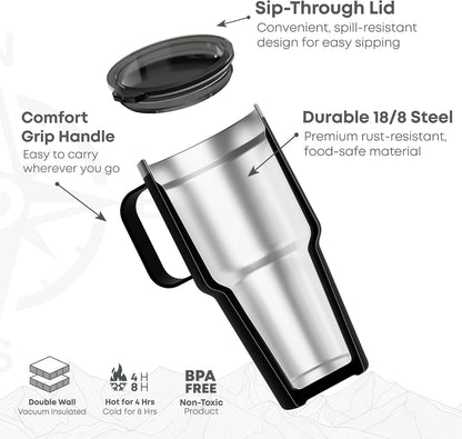 Bohtal Nomad Tumbler, 900ml / 30 oz, Keeps Drinks Hot for 4 Hours & Cold for 8 Hours, Double-Wall Vacuum, Fits Cupholders, Portable Tumbler (Green)