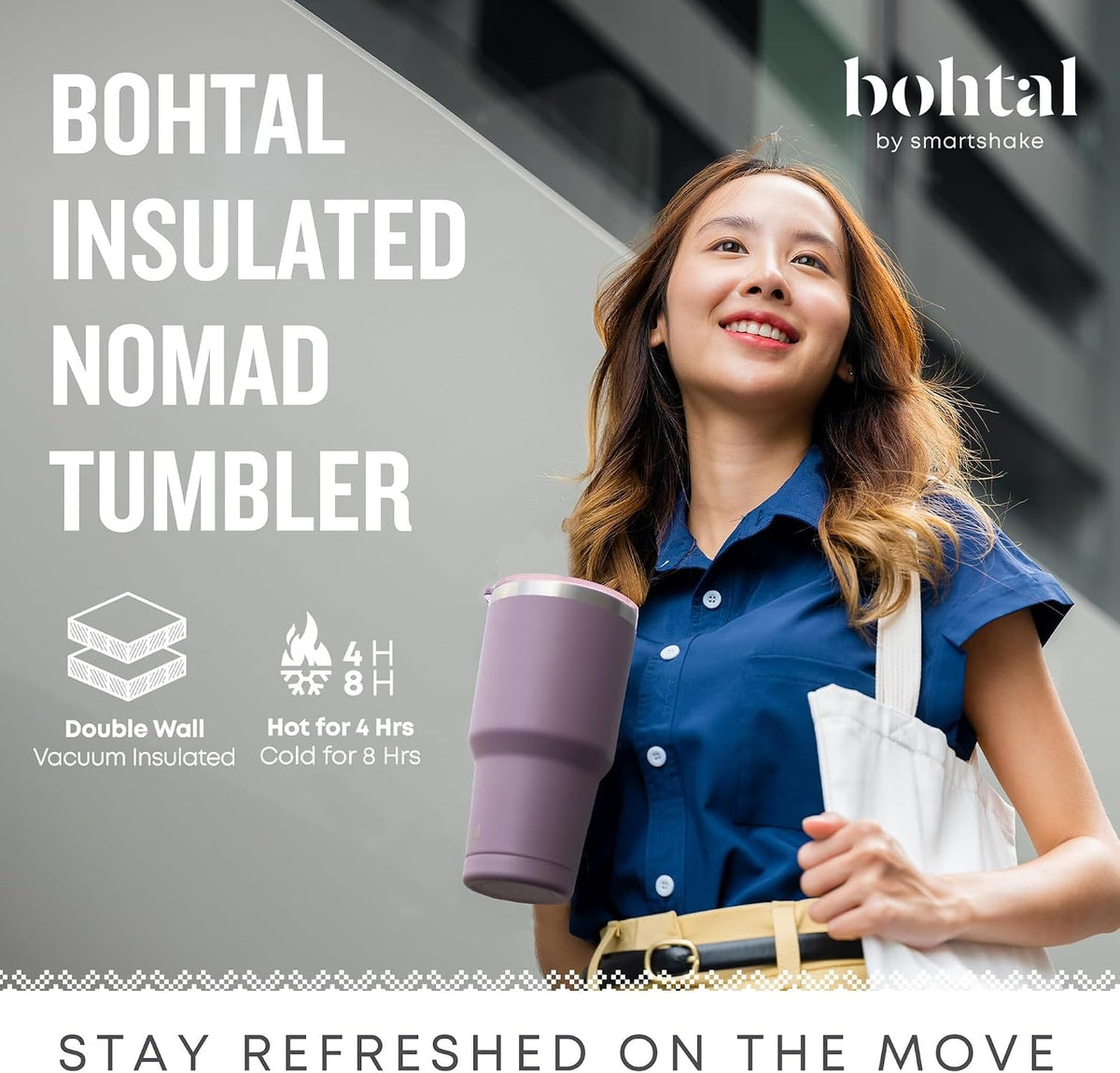 Bohtal Nomad Tumbler, 900ml / 30 oz, Keeps Drinks Hot for 4 Hours & Cold for 8 Hours, Double-Wall Vacuum, Fits Cupholders, Portable Tumbler (Green)