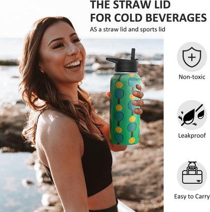 32oz Pickleball Water Bottle Insulated Vacuum Stainless Steel Tumbler Travel Mugs With Straw for Game Sport,Pickleball Accessories
